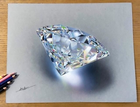 色鉛筆画 ダイヤモンド(原画)ラスト キラッと輝くダイヤモンドのスゴ技に21万いいね 色鉛筆で描かれ