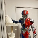 メタルダー姿の飼い主に背を向ける猫がTwitter上で話題に（提供写真）