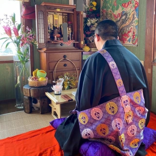 法事で猫が笑わせにきた！さて、どこにいるでしょう？（松崎さん提供）