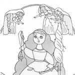 スペインの女の子の昔話「くいしんぼうのなまけもの」の挿絵（本書より）