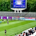 広いスタンドでただ1人、応援し続けた赤いユニフォーム・FCマルヤス岡崎のサポーター(すぎまるさん@juventusfightin提供)