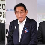 （左から）立憲民主党の泉健太代表、自民党の岸田文雄総裁、共産党の志位和夫委員長