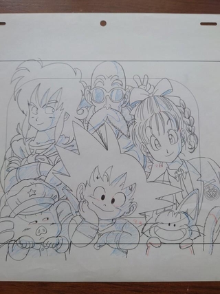 アニメ「ドラゴンボール」の初期のエンディングにあった、キャラクターが集合するシーンの原画（提供画像）