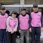 支援チームとして石川県輪島市に向かった（左から）南本さん、飯田さん、亀山さん、水川さん＝岡山県歯科医師会提供