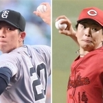 巨人・戸郷翔征投手（左）と、広島・大瀬良大地投手