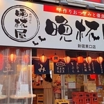 開放的な晩杯屋の店構え、店の外で飲めるところもあり
