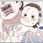 お風呂上りに猛スピードで保湿クリームを子どもに塗るしおさん　（しお育児＆日常漫画さん提供）