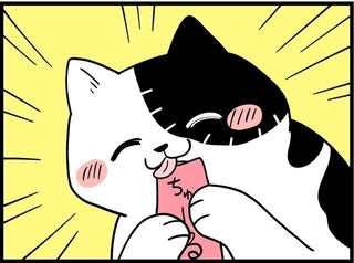 ちゅーるに夢中の「ブッチー」　©しろやぎ秋吾