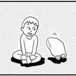 生き物として存在するビニール袋の「ブクロ」と主人公の内海　（ヒロ・コトブキさんの提供）