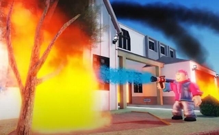 火の根元を狙って放水しないと消火できない（画像提供：株式会社Meta Osaka）