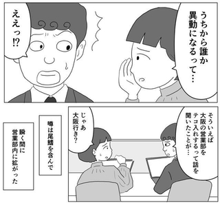 誰かが異動となる噂が走る（まるいがんもさん提供）