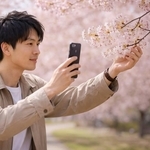 桜の枝を映え写真のためにポキリ　※この画像はAdobe Fireflyで作成したイメージです