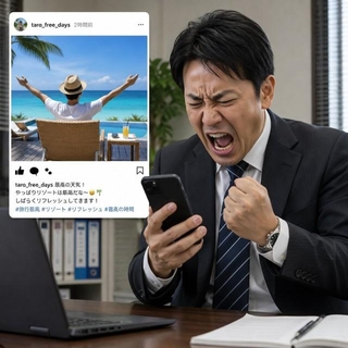 あいつ休職しているくせに遊んでやがる！　※この画像はAdobe Fireflyで作成したイメージです