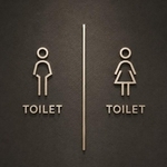トイレの表示としてはおしゃれだが、よくよく見ないと男性用なのか女性用なのかがわかりづらい（提供）