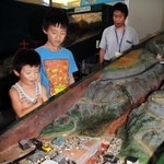 土石流の実験装置に見入る子どもたち＝人と防災未来センター