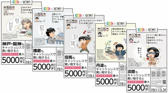 旧五国ごとにマイナポイント事業をＰＲする兵庫県のポスター（兵庫県提供）