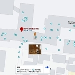 校舎上に表示されるポイントにペグマンを合わせると、校舎内の写真が表示される。現在は削除されている