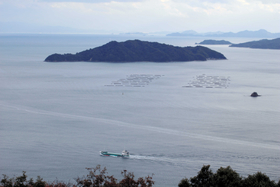 本州側から見た情島。日向は「海の要塞」として、島のすぐそばに固定された＝広島県呉市
