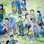 自決を前に覚悟を決め、祈る開拓団員たち＝高橋村の開拓団の悲劇を伝える紙芝居より（編集・絵、峠尚代さん）