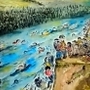 次々と河に身を投げる開拓団員たち＝高橋村の開拓団の悲劇を伝える紙芝居より（編集・絵、峠尚代さん）