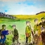 故郷に集団自決を伝えるため、少年たちが集められた＝高橋村の開拓団の悲劇を伝える紙芝居より（編集・絵、峠尚代さん）