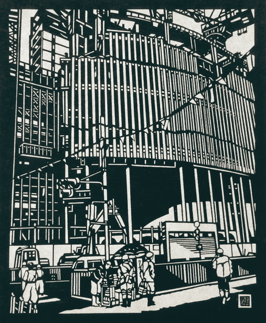 三宮周辺工事現場（国際会館前） １９９８年、剪画