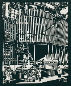三宮周辺工事現場（国際会館前） １９９８年、剪画