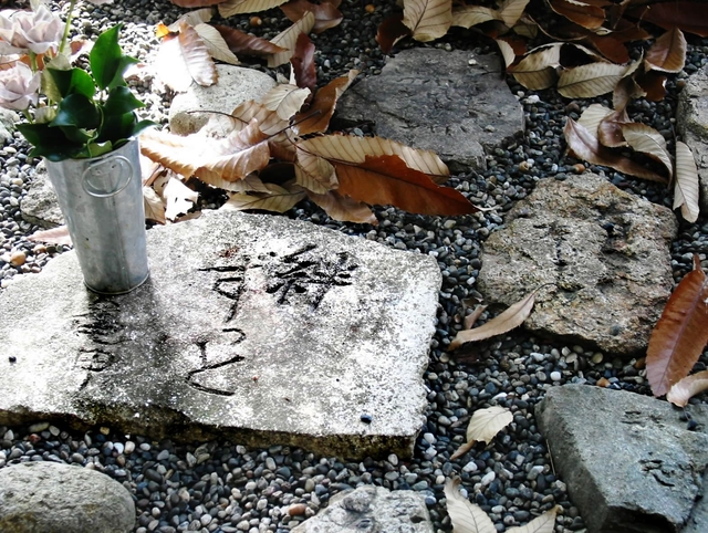祈念石には、被災者のメッセージが込められている＝松山市石手、石手寺