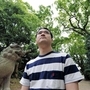 高木熊野神社の森を見上げる津高智博さん。震災前の記憶が思い浮かぶ＝西宮市高木東町（撮影・笠原次郎）