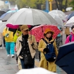 今年１月１７日のメモリアルウォークは雨の中、参加者が各地を巡った＝神戸市中央区