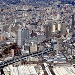 キャナルタウンのあるＪＲ兵庫駅周辺（南側上空から臨む）