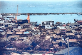 建物の約９割が全半壊の被害を受けた富島地区＝１９日、淡路市富島