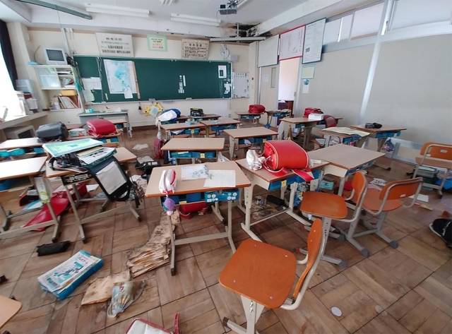 あの日のままの教室＝双葉町、双葉南小学校