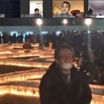 神戸・三宮の東遊園地と中継して行われたオンラインの追悼行事（画像の一部を加工しています）