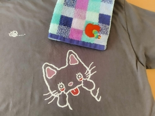 保育所勤務が決まって用意した、「ノンタンTシャツ」と「はらぺこあおむしタオル」。ノンタンに気づいて「べー！べー！」と喜んでくれました。