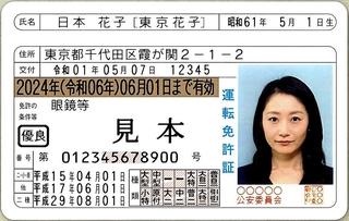旧姓を併記した運転免許証の見本（警察庁提供）